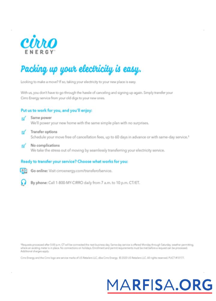 Downloadable Texas Cirro Energy utility business bill, page 3, SCR download for verification